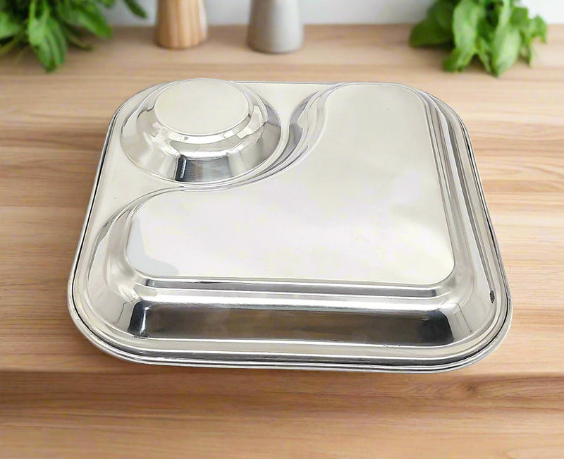 Stainless Steel 2-in-1 Snack Plate – Kitchen Utensil