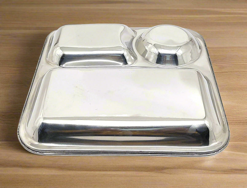 Stainless Steel 3-Compartment Dinner Plate – Kitchen Utensil