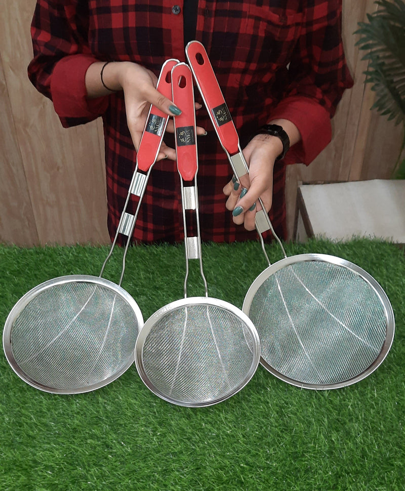 Stainless Steel Deep Fry Set with U-Shape Wooden Handle Jhara/Mesh/Wire/Skimmer/Puri Strainer for Kitchen – Deep Fry Skimmer