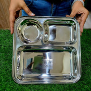 Stainless Steel 3-Compartment Dinner Plate – Kitchen Utensil