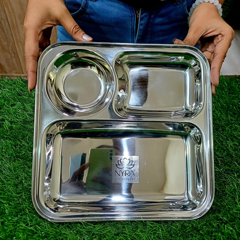 Stainless Steel 3-Compartment Dinner Plate – Kitchen Utensil
