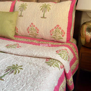 aenak-pink-royal-palm-handblock-printed-reversible-quilted-cotton-bedcover-105x108-set