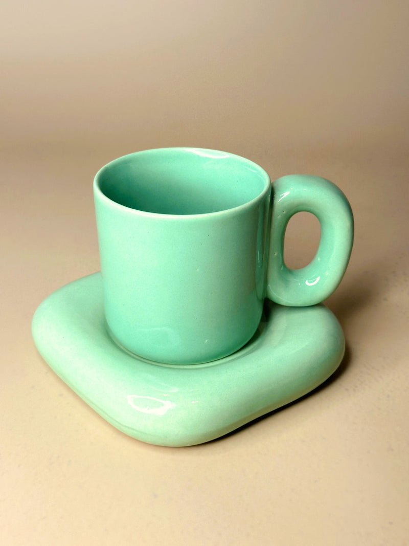 Nurture India Glossy Mint Green Cup Saucer 7-oz
