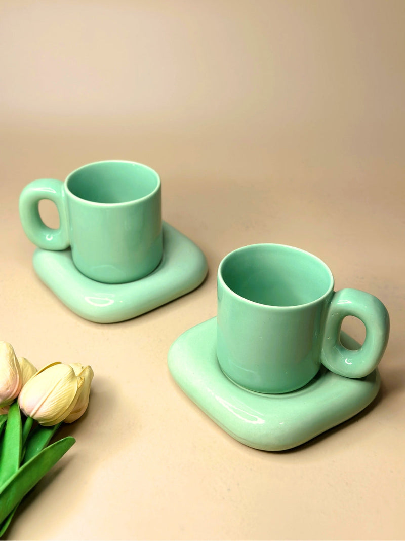 Nurture India Glossy Mint Green Cup Saucer 7-oz