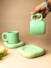 Nurture India Glossy Mint Green Cup Saucer 7-oz