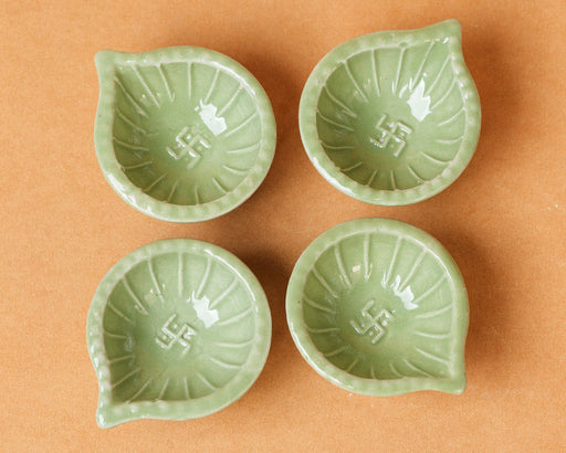 Nurture India Green Clay Diyas 4-Piece Set