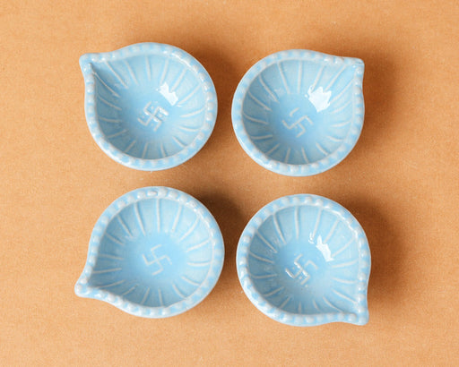 Nurture India Sky Blue Clay Diyas 4-Piece Set