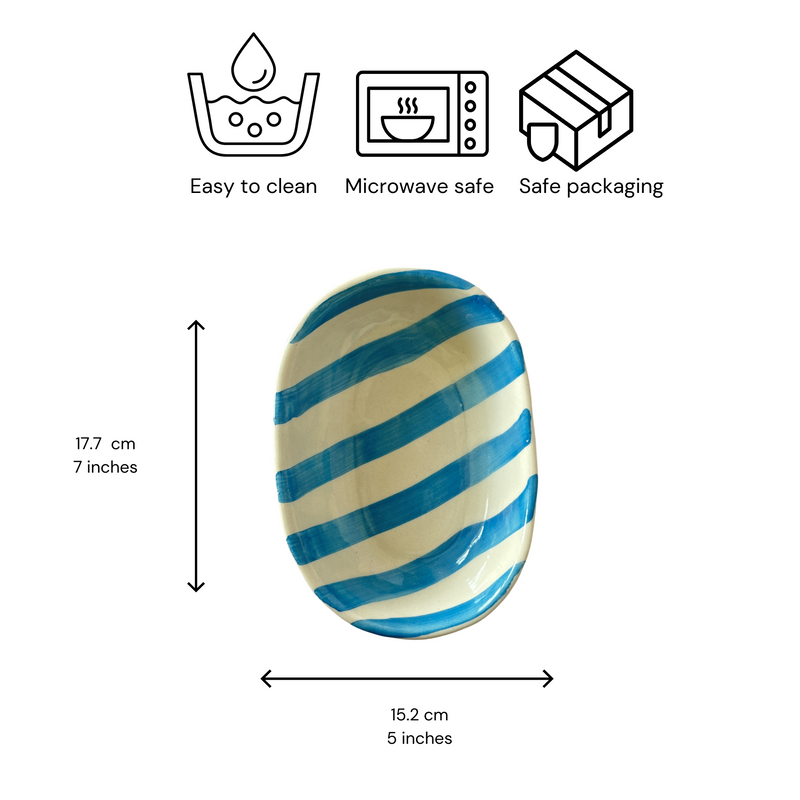 Nurture India Sky Blue Stripe Striped Ceramic Bowl