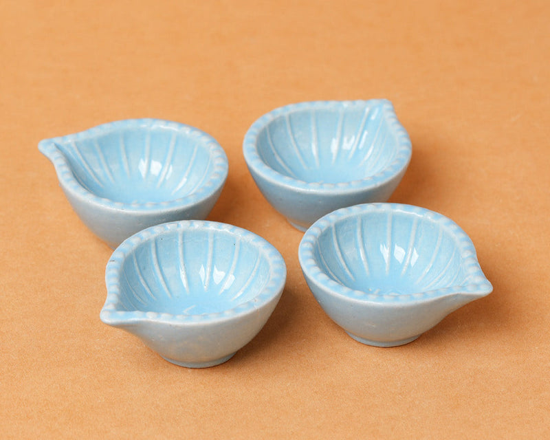 Nurture India Sky Blue Clay Diyas 4-Piece Set