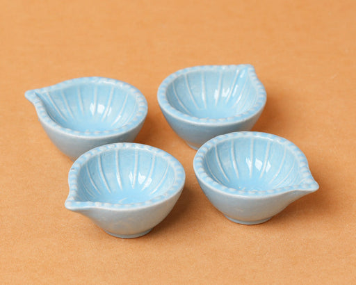 Nurture India Sky Blue Clay Diyas 4-Piece Set