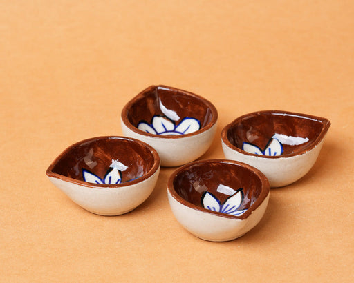 Nurture India Terracotta Bloom Ceramic Diya s 4-Piece Set