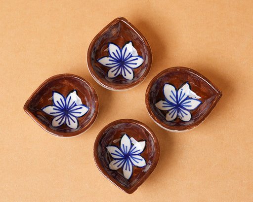 Nurture India Terracotta Bloom Ceramic Diya s 4-Piece Set