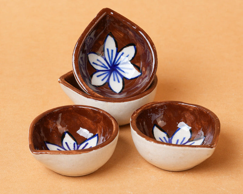 Nurture India Terracotta Bloom Ceramic Diya s 4-Piece Set