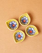 Nurture India Yellow Bloom Ceramic Diya s 4-Piece Set