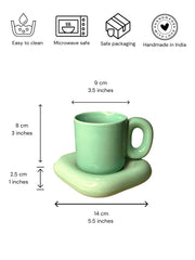 Nurture India Glossy Mint Green Cup Saucer 7-oz