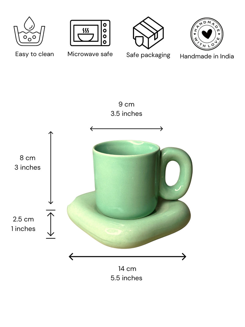 Nurture India Glossy Mint Green Cup Saucer 7-oz
