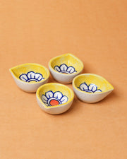 Nurture India Yellow Bloom Ceramic Diya s 4-Piece Set