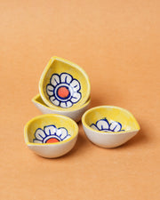 Nurture India Yellow Bloom Ceramic Diya s 4-Piece Set