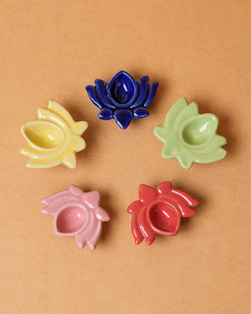 Nurture India Lotus Ceramic Diya s Small 5-Piece Set