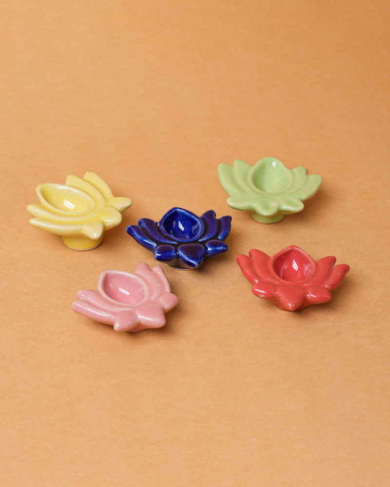 Nurture India Lotus Ceramic Diya s Small 5-Piece Set