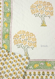 aenak-yellow-bodhi-tree-handblock-bedsheet-quilt-combo-set