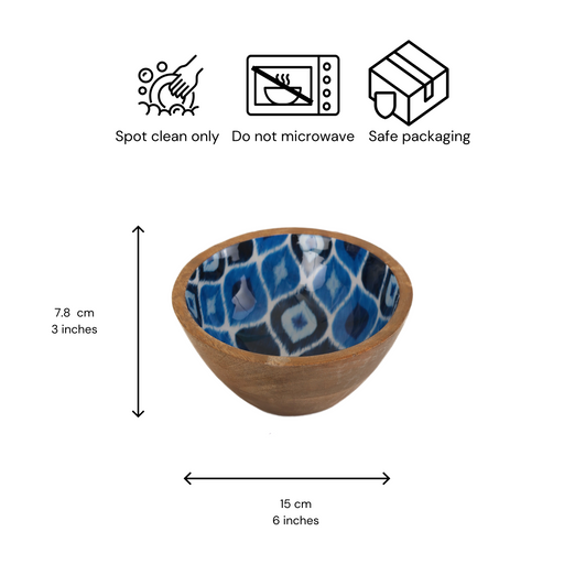 Nurture India Wooden Ikat Print Enamel Bowl