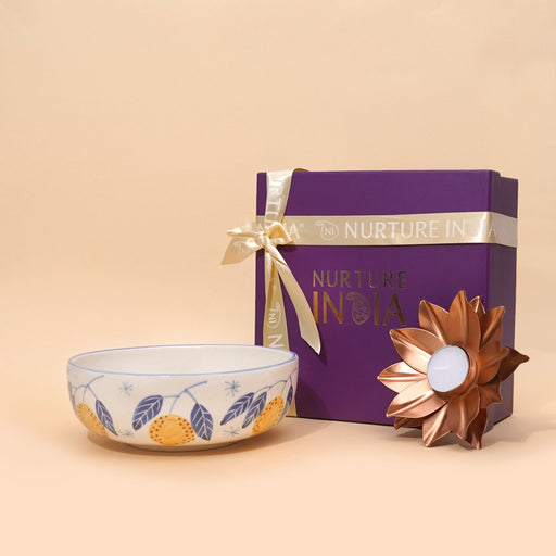 Nurture India Lemon Bowl Lotus Tealight Gift Box
