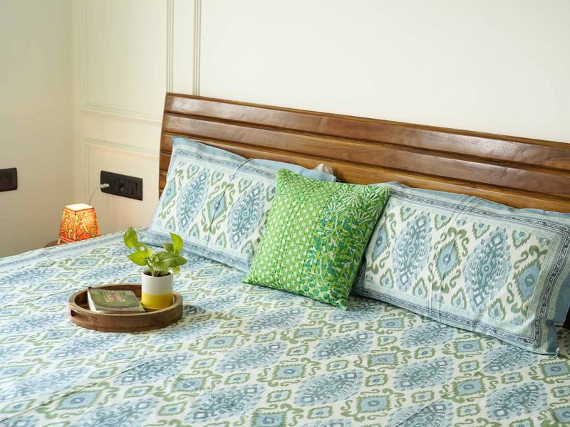 local-kala-ikkat-blue-flat-fitted-bedsheet-90x108-inches