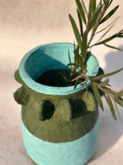 Nurture India Olive Green Sky Blue Paper Mache Vase 12-Inch