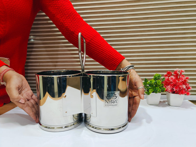 Stainless Steel Chaumukha/Chougadha Vegetable Holder with Handle – Kitchenware
