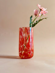 Nurture India Antique U Shape Mouth Blown Glass Vase Red