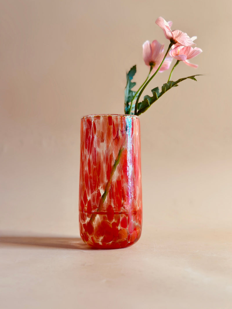 Nurture India Antique U Shape Mouth Blown Glass Vase Red