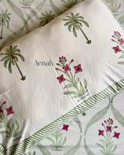aenak-green-palm-tree-handblock-bedsheet-quilt-combo-set