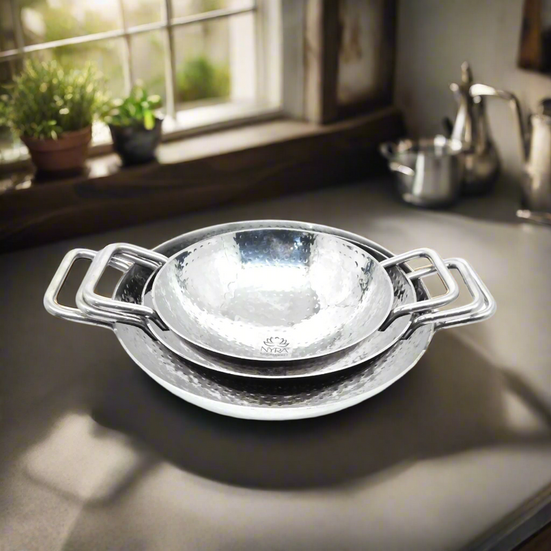 Stainless Steel Hammered Finish Kadhai – Cooking Wok