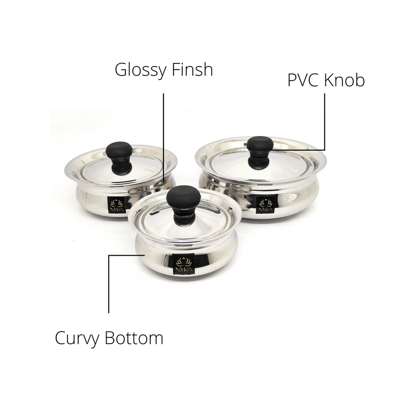 Stainless Steel Biryani Handis with Lid & PVC Knob – Cooking Handi