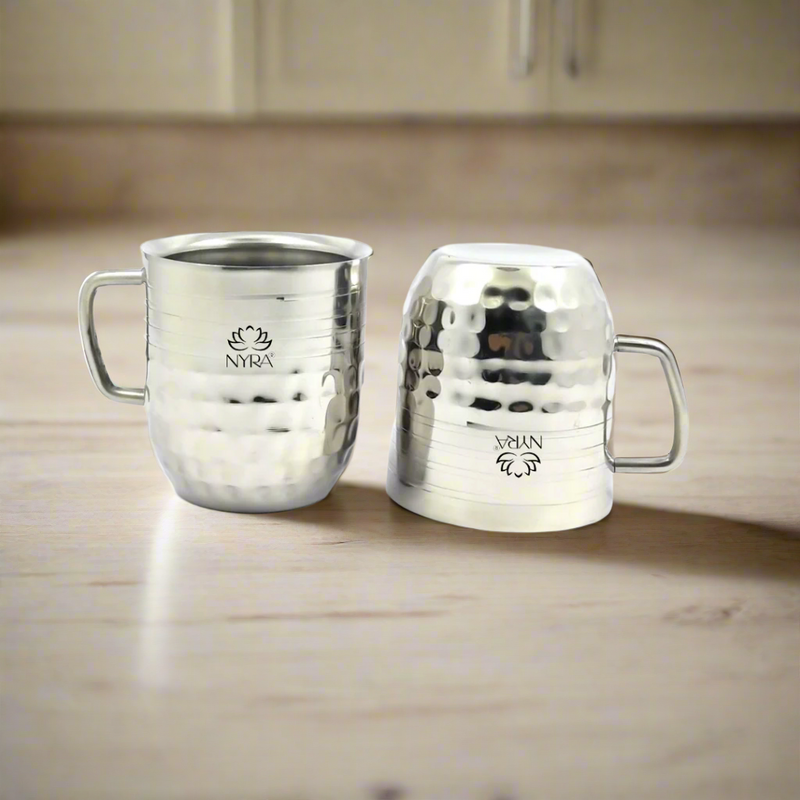 Stainless-Steel Cups with Glossy Finish/Hammered and Ringer Design Mugs – Kitchen Utensil