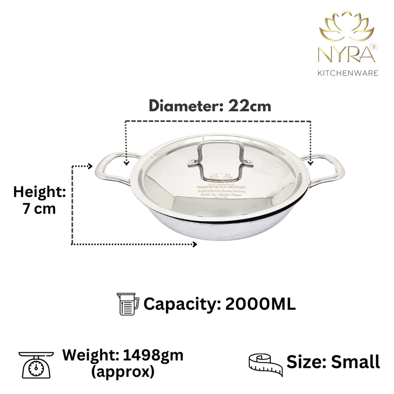Triply Stainless Steel Kadai with Lid – Cooking Kadhai