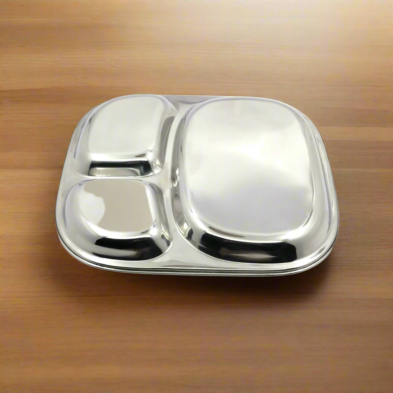 Stainless Steel Three Sectioned Plates – Kitchen Utensil