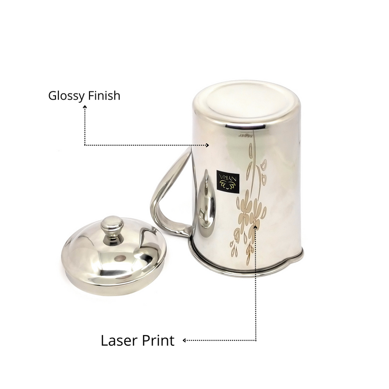 Stainless Steel Laser Printed Jug with Sturdy Handle and Lid