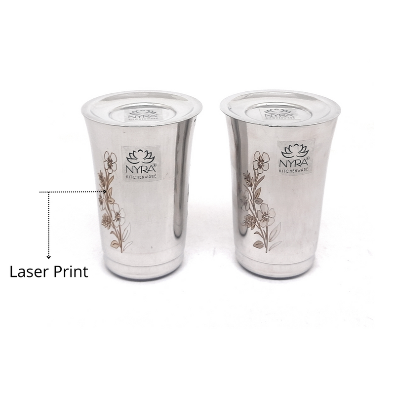 Premium Stainless Steel Floral Print Glass Set with Lid – Drinking Tumbler
