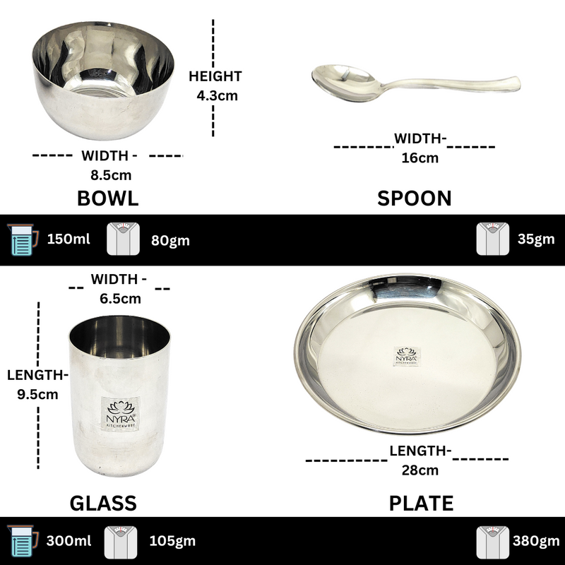 Stainless Steel Premium Thali/Dinner Set of 7-Pieces 