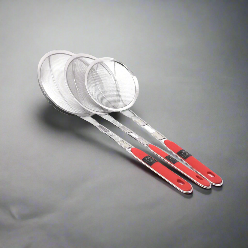 Stainless Steel Deep Fry Set with U-Shape Wooden Handle Jhara/Mesh/Wire/Skimmer/Puri Strainer for Kitchen – Deep Fry Skimmer
