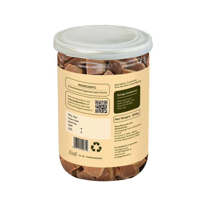 Gudworld Fennel Jaggery Bites – Digestive Cane Sugar Candy (10.58 oz)