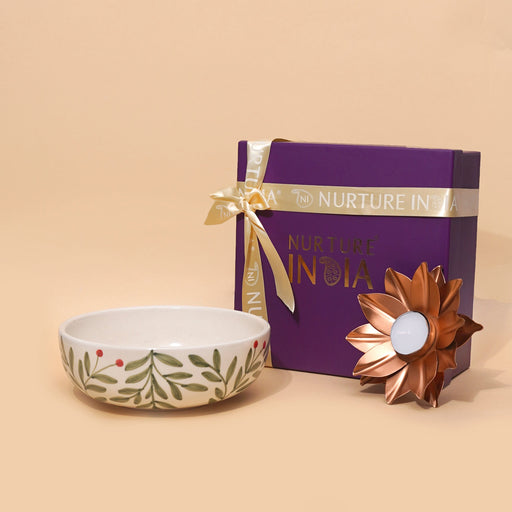 Nurture India Olive Leaf Bowl Lotus Tealight Gift Box