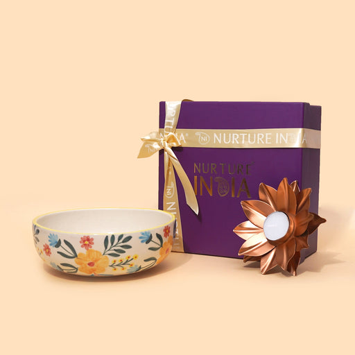 Nurture India Floral Bowl Lotus Tealight Gift Box