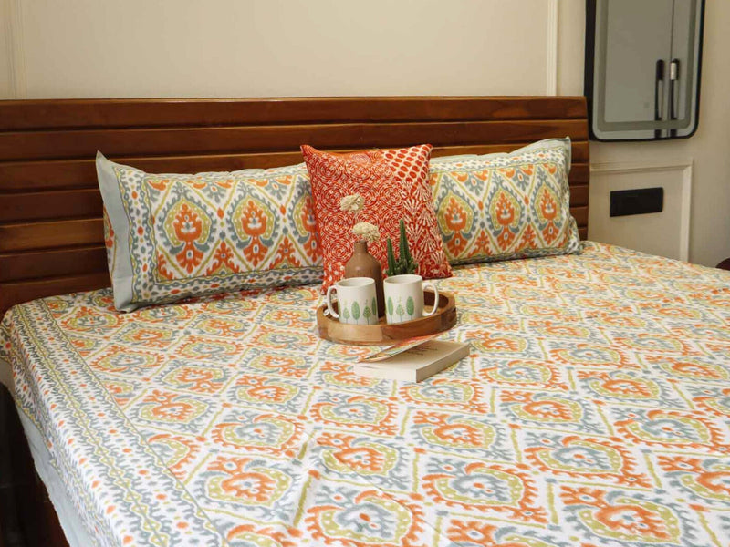 local-kala-ikkat-orange-big-flat-i-fitted-bedsheet-108x108-inches