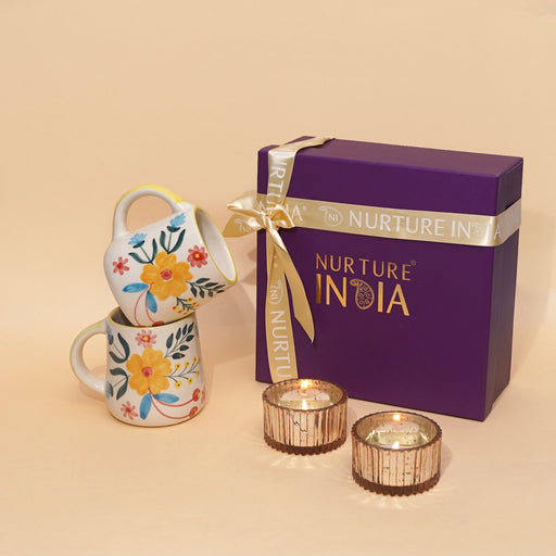 Nurture India Floral Mugs Two Tealight Gift Box 2-Piece Set