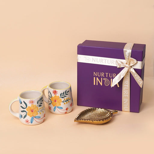 Nurture India Floral Mugs Trinket Dish Gift Box 2-Piece Set