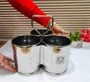 Stainless Steel Chaumukha/Chougadha Vegetable Holder with Handle – Kitchenware