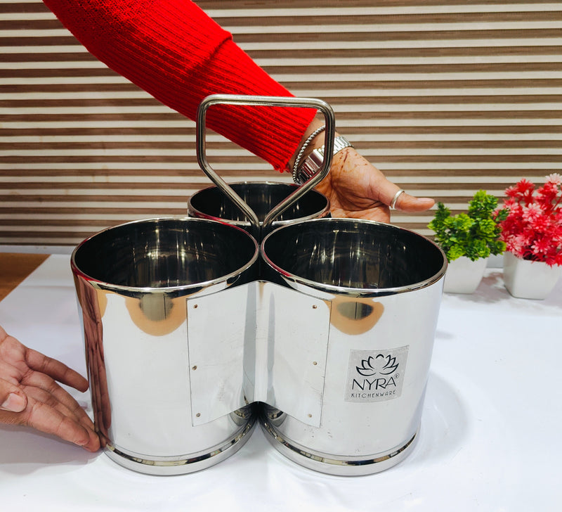 Stainless Steel Chaumukha/Chougadha Vegetable Holder with Handle – Kitchenware